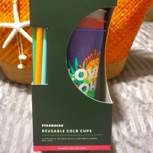 NEW IN BOX STARBUCKS ONLY IN HAWAII COLLECTION 5 REUSABLE COLD CUPS 24OZ